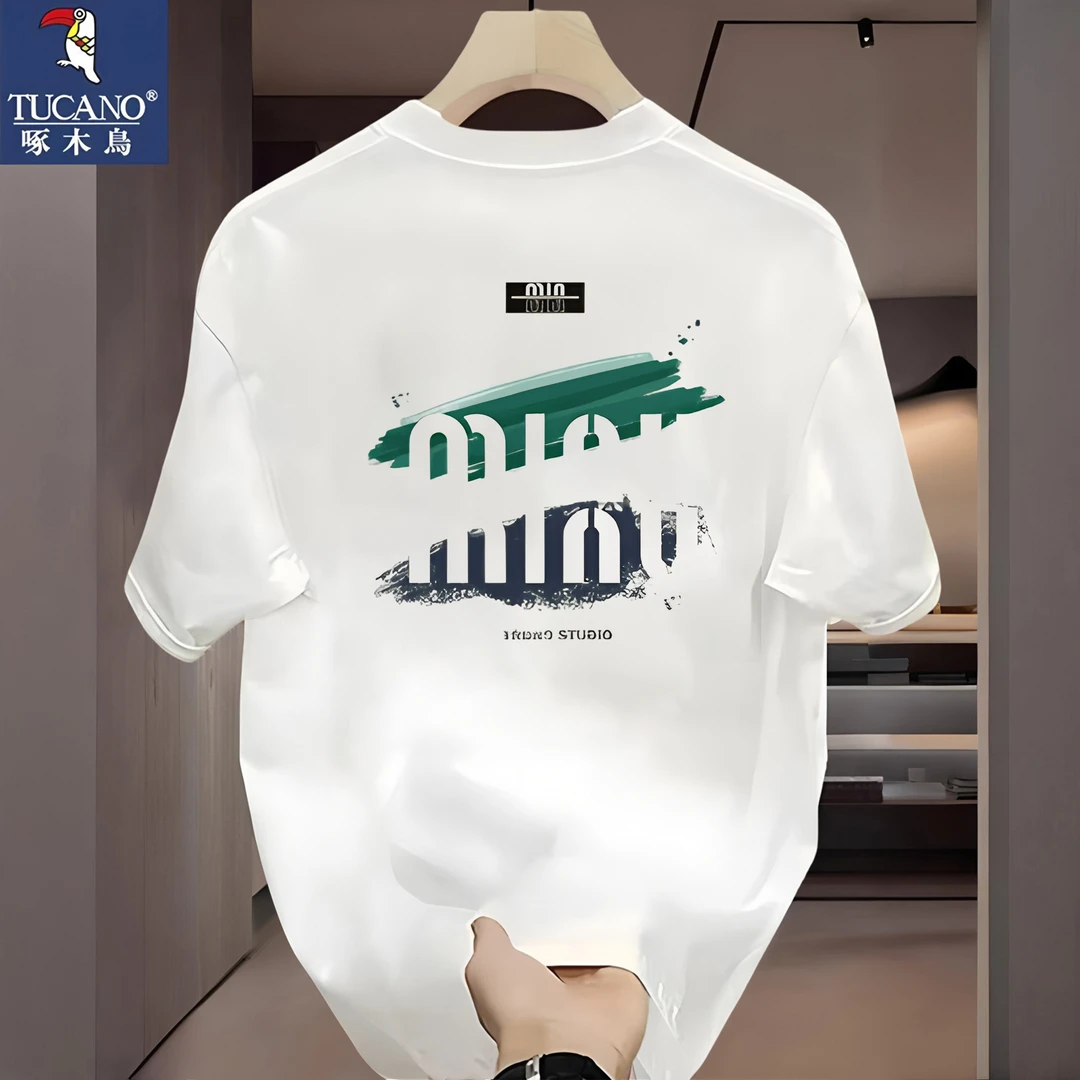 啄木鸟潮流青年纯棉短袖T恤男韩版圆领大码宽松百搭印花半袖上衣