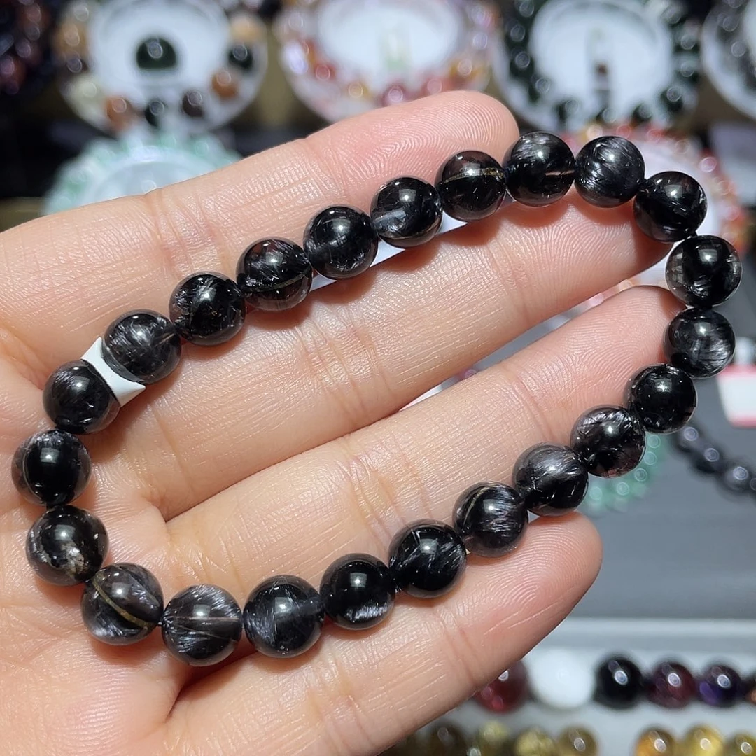 未镶嵌水晶手链黑银钛手串