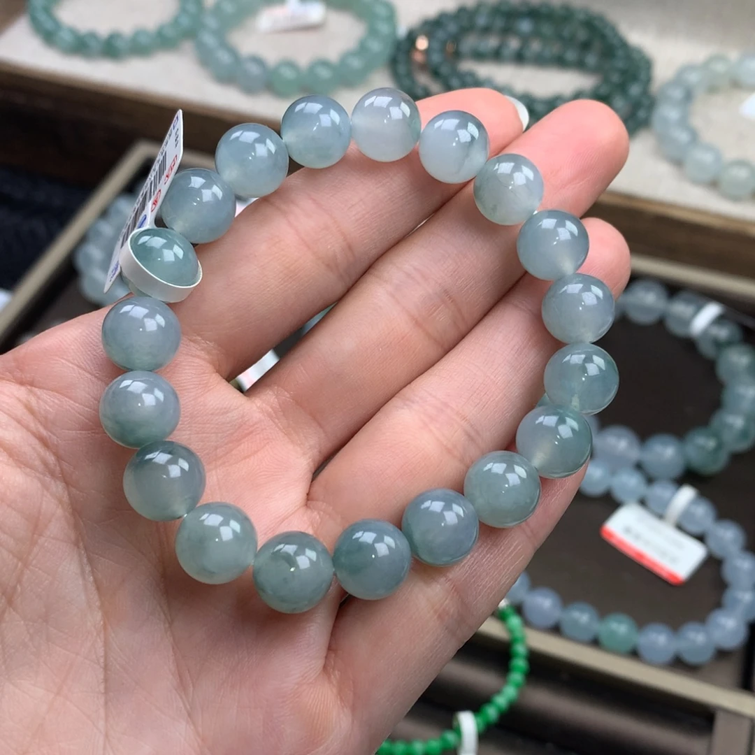 翡翠未镶嵌手链冰润飘花阳绿