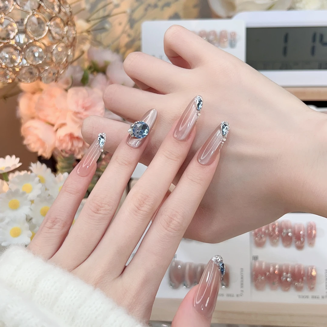 「鲛人泪」高品质穿戴甲腮红侧光光疗猫眼立体可拆卸美甲