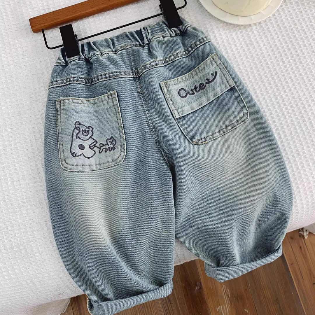 男童裤子春秋款儿童2025新款运动宽松休闲春秋季女童宝宝软牛仔裤