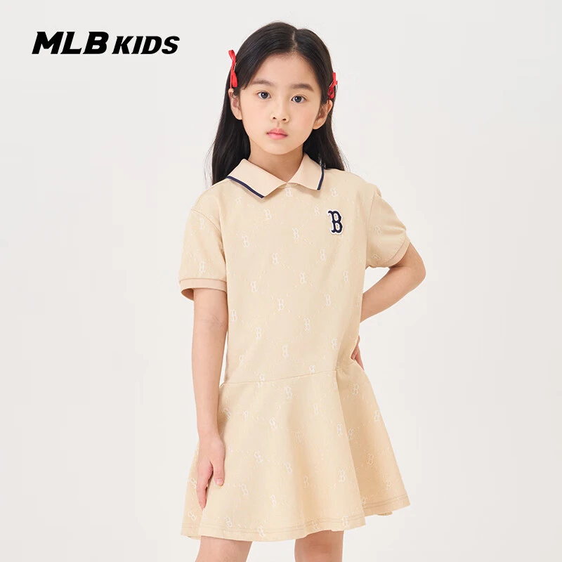 MLB儿童官方女童复古时尚潮奢POLO领设计老花连衣裙7FOPMD243
