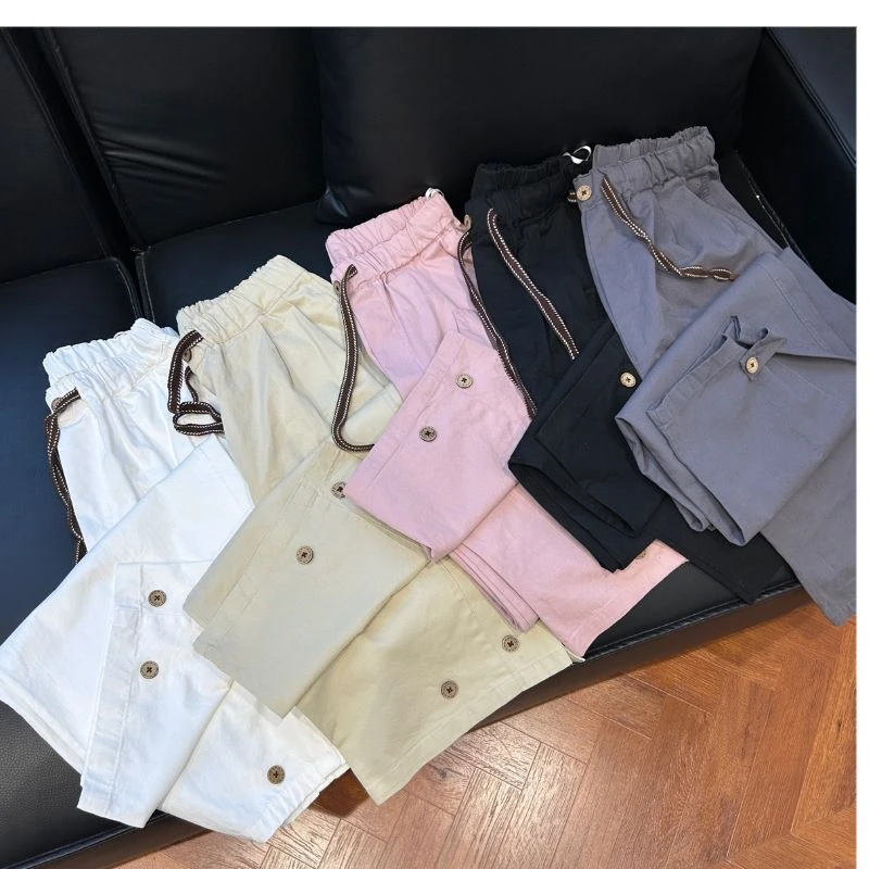 25138【裤口扣子】H外贸订单裤脚拼接扣休闲裤百搭显瘦休闲长裤女