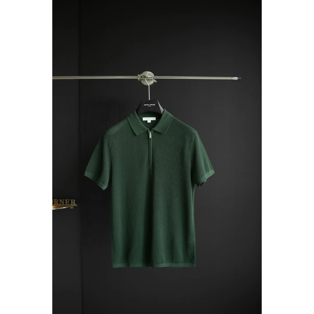 DRUNKCORNER 翻领镂空网眼拉链polo短袖T恤FC023#