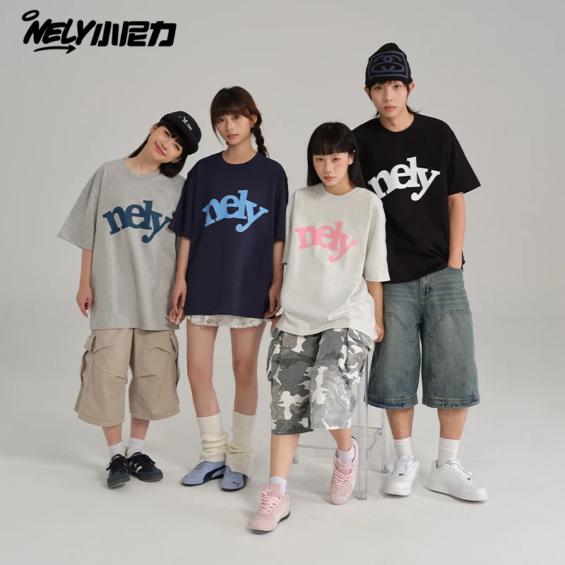 NELY小尼力学院风logo字母设计感T恤短袖男女夏精梳纯棉情侣半袖