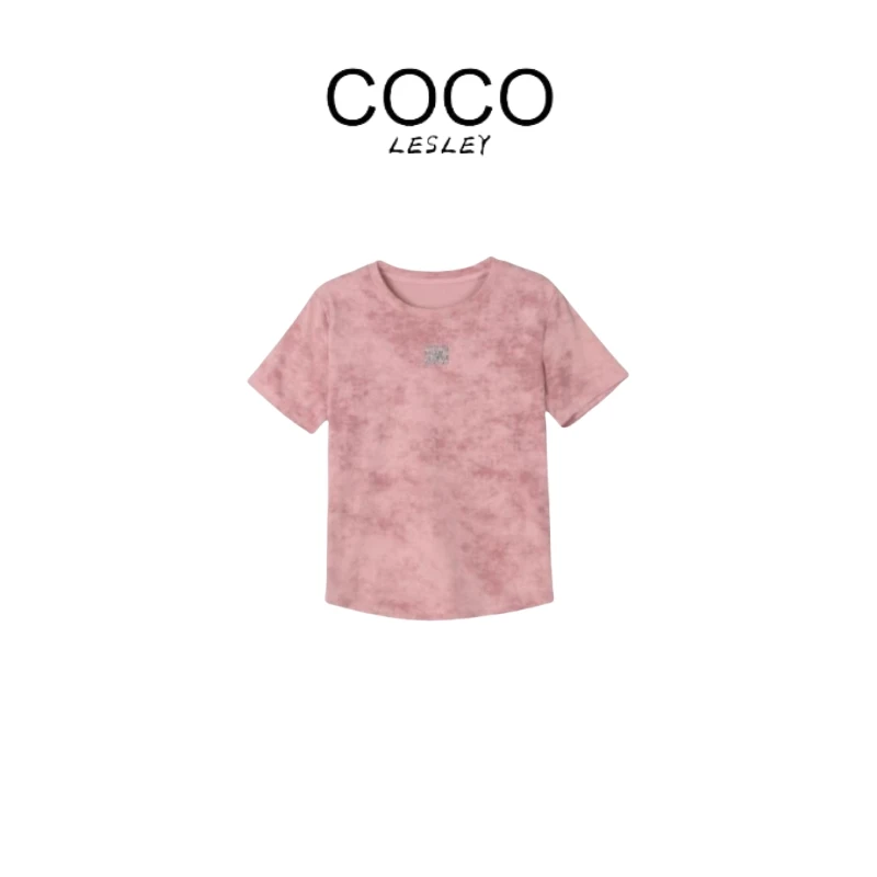 【COCO LESLEY】轻奢重工烫钻扎染花朵女士棉短袖夏T恤潮酷
