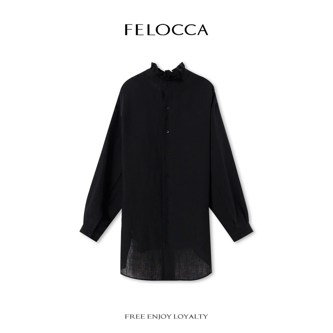 【FELOCCA】早春新款木耳花边立领薄款宽松百搭长袖衬衣NYN-4462
