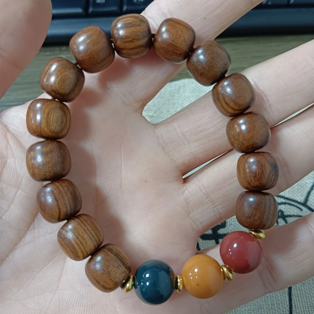 A57黑花梨木手串单圈12mm三色老型珠女款手链文玩盘珠念珠新中式
