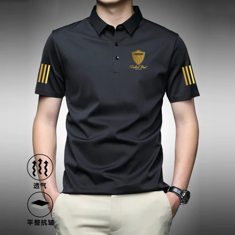 Louis Fordea/路易弗狄POLO衫男款正肩商务短袖男装夏冰丝商务