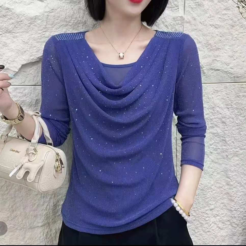 2025春款新品堆堆领重工碳钻气质减龄洋气小衫女长袖上衣