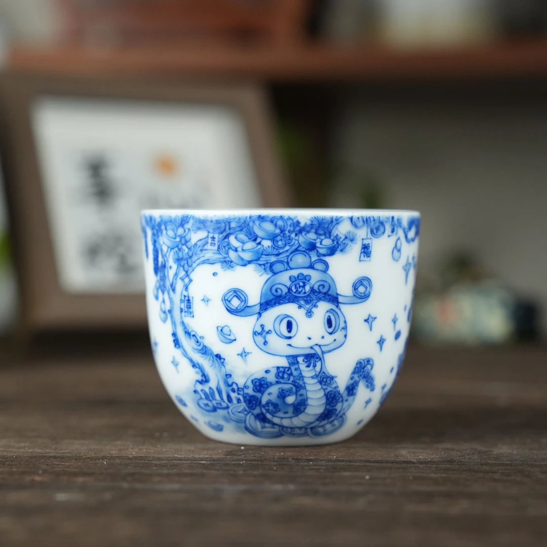 【小乔赏瓷】九段烧妙手卡通蛇缸杯 jd16