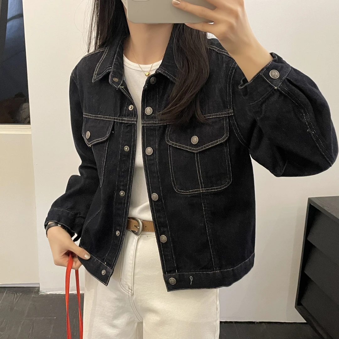 「防掉色 牛仔外套」全包边工艺 复古港风春季韩版宽松上衣S033，