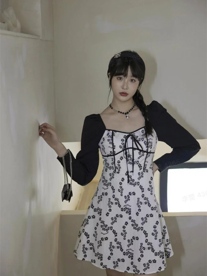 优雅提花拼色连衣裙（不含配饰）-0341