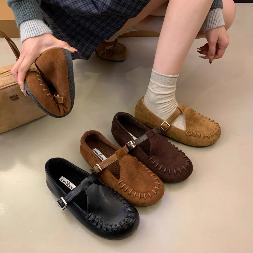 文艺复古绒面加绒乐福鞋2025秋冬配裙子百搭玛丽珍鞋休闲小皮鞋