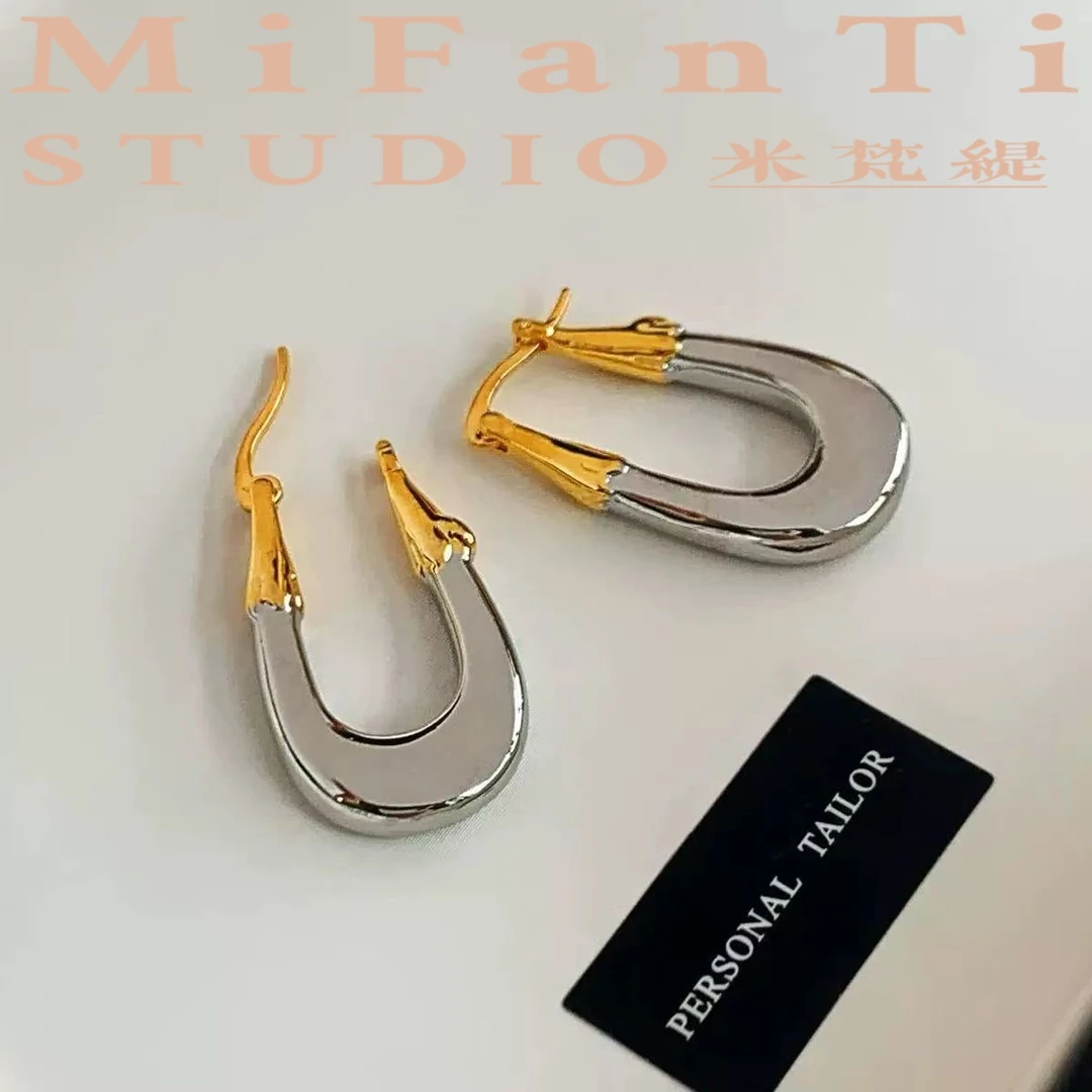 米梵缇 铜合金耳饰 法式轻奢设计感撞色气质U形百搭耳环女