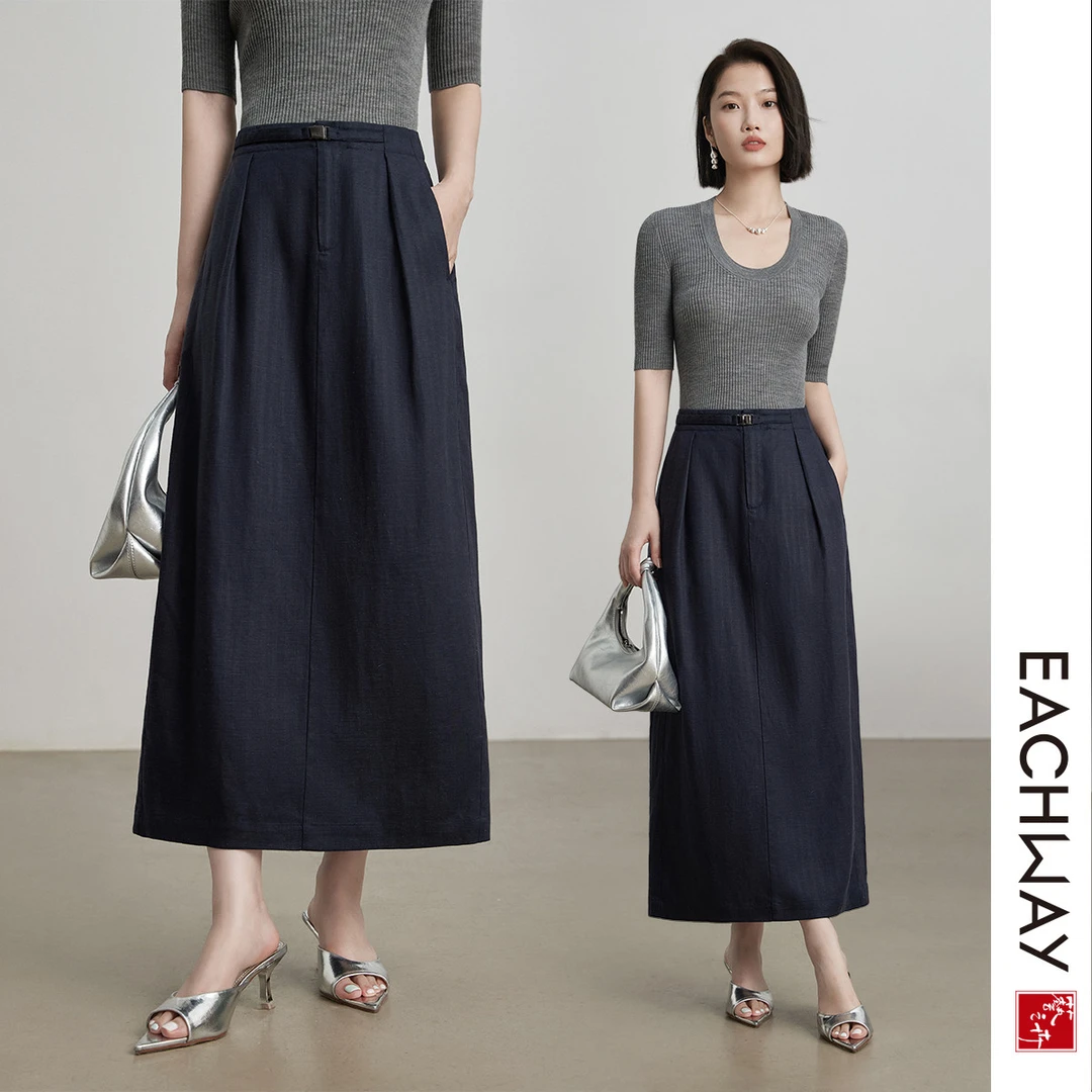 【优选天丝麻面料】微花苞型遮肉半裙2025春夏高腰双褶长裙女