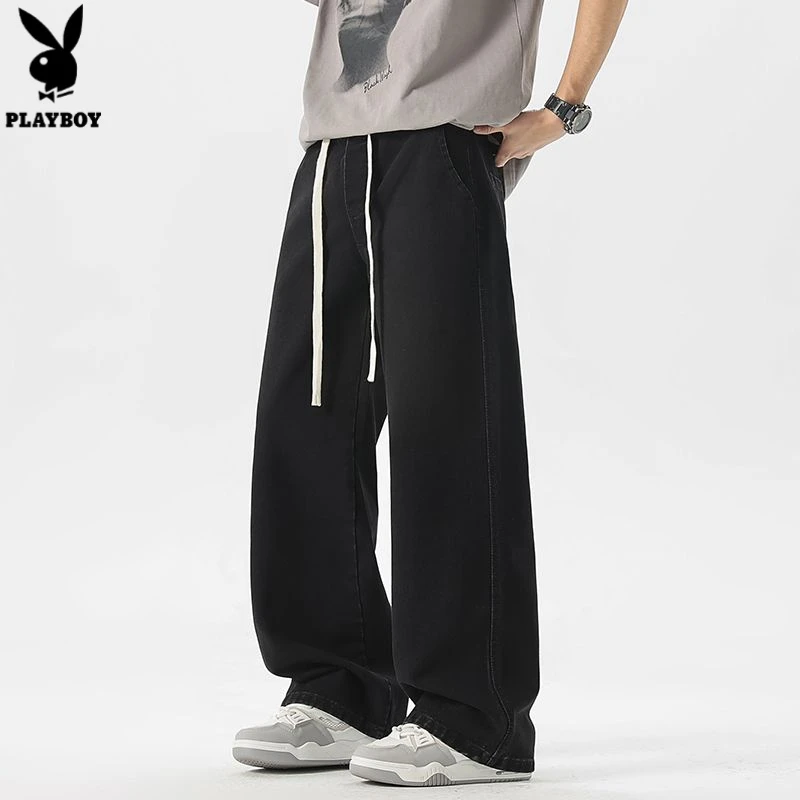 花花公子夏季薄款百搭阔腿裤潮流ins抽绳运动男士休闲裤宽松美式