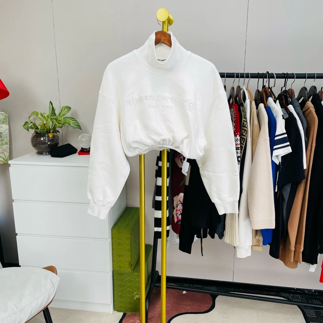 99新  Alexander wang 刺绣Logo短款高领运动卫衣 xs码
