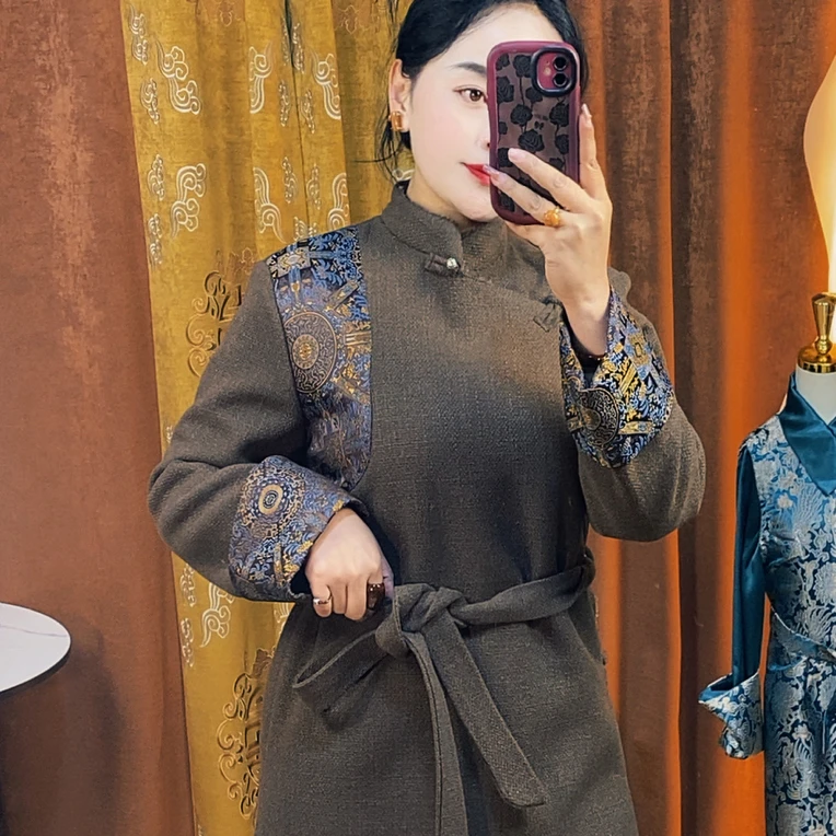秋冬藏式中长款收腰显瘦百搭气质民族风外套网红
