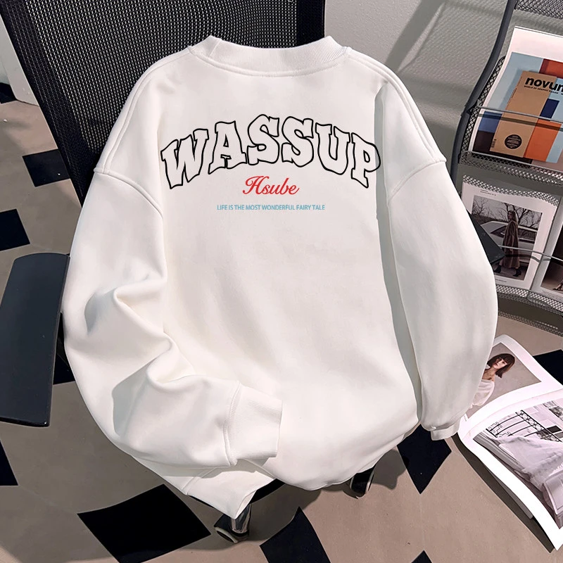 WASSUP HSUBE设计感美式潮流圆领卫衣男士慵懒宽松国潮牌上衣chic