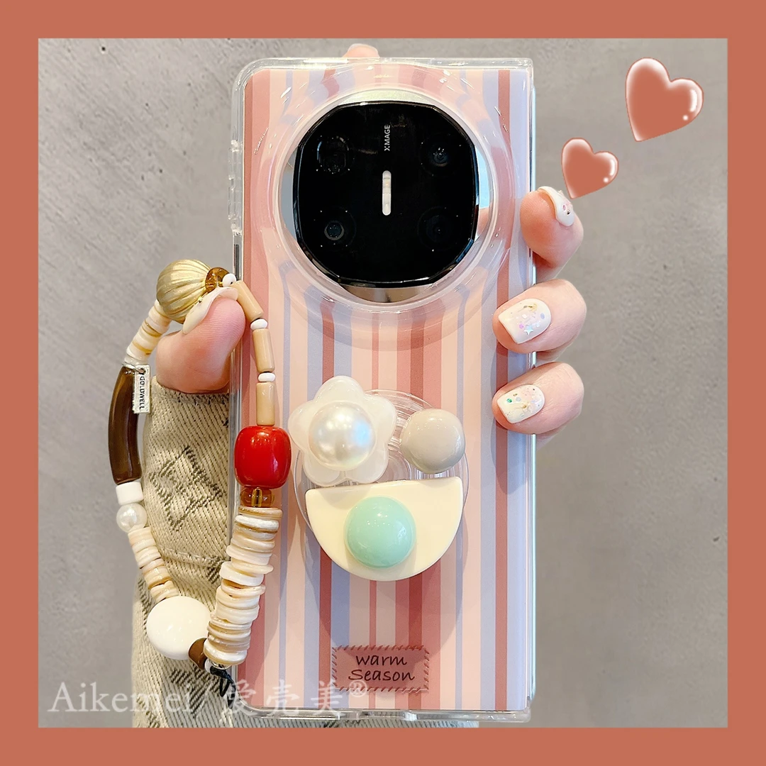 适用华为mateX6折叠屏手机壳MateX5典藏版复古条纹X3几何花朵支架