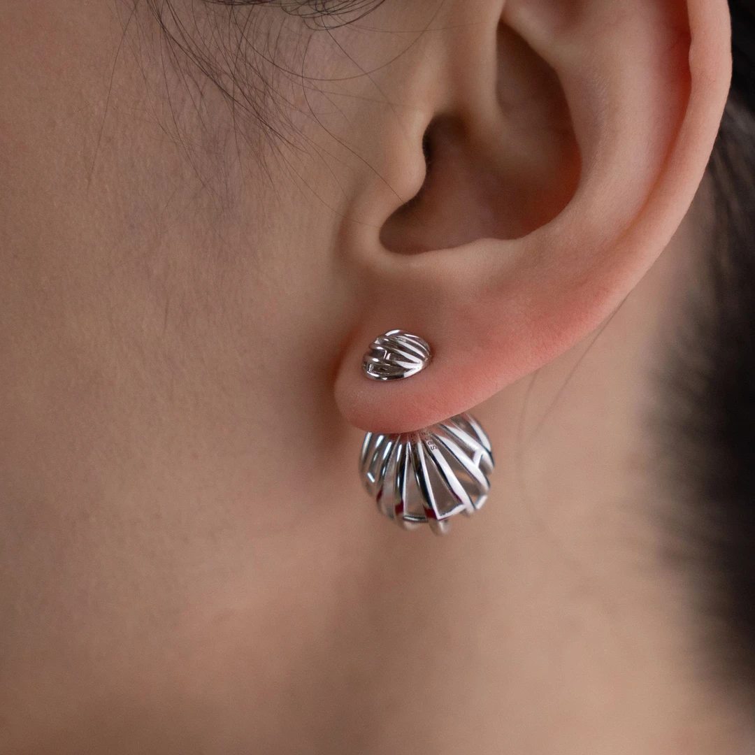 925银耳饰 【山巾子·盘扣双球耳钉】非遗技艺系列纯银双球耳钉221