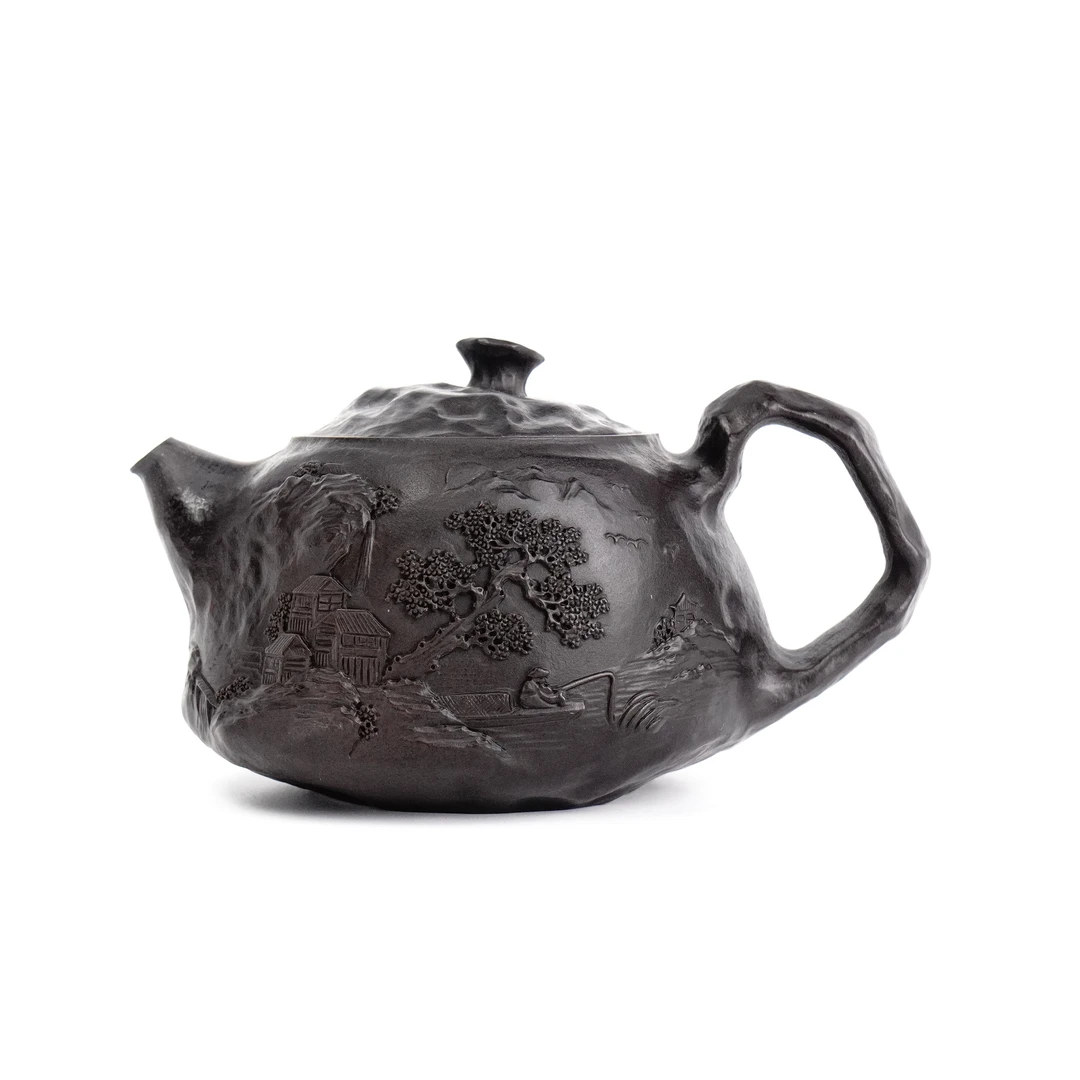 【独钓】300cc天然冰碛岩手工石茶壶高端送礼茶器