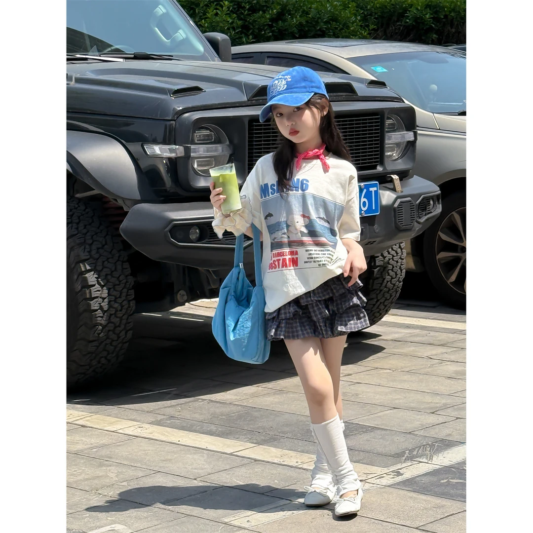 LJ-71893-91867-夏季新款鲸鱼印花短袖纯棉透气百搭裙裤套装