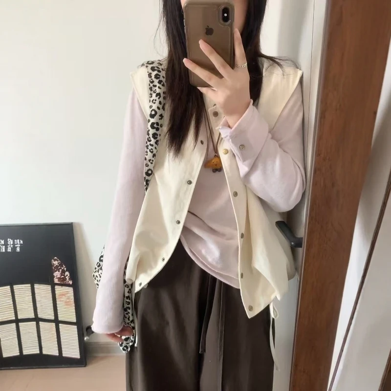 日系慵懒高级感长袖针织衫叠穿针织坎肩马夹外套ins秋季新款套装