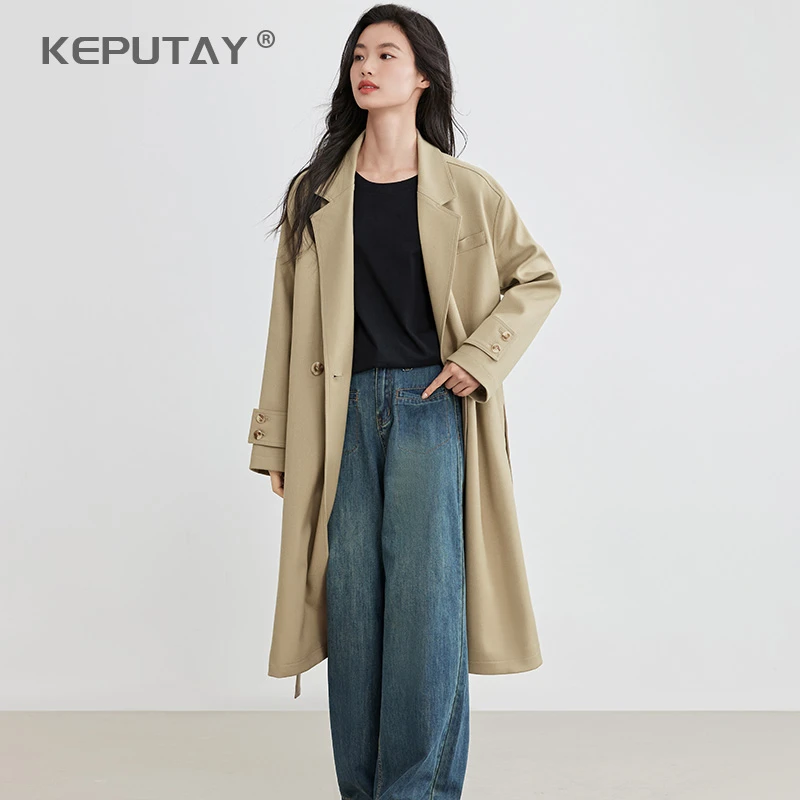 风衣外套女2025春秋新款高级时尚休闲收腰长款过膝卡其色大衣显瘦