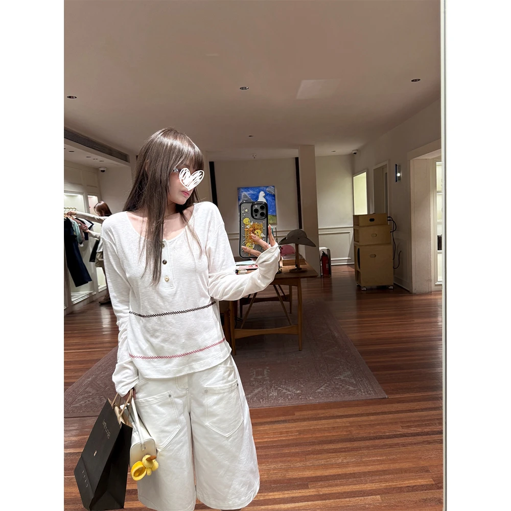 【可露丽】专机钩线亨利衫女莱赛尔薄款T恤防晒长袖上衣空调衫21352