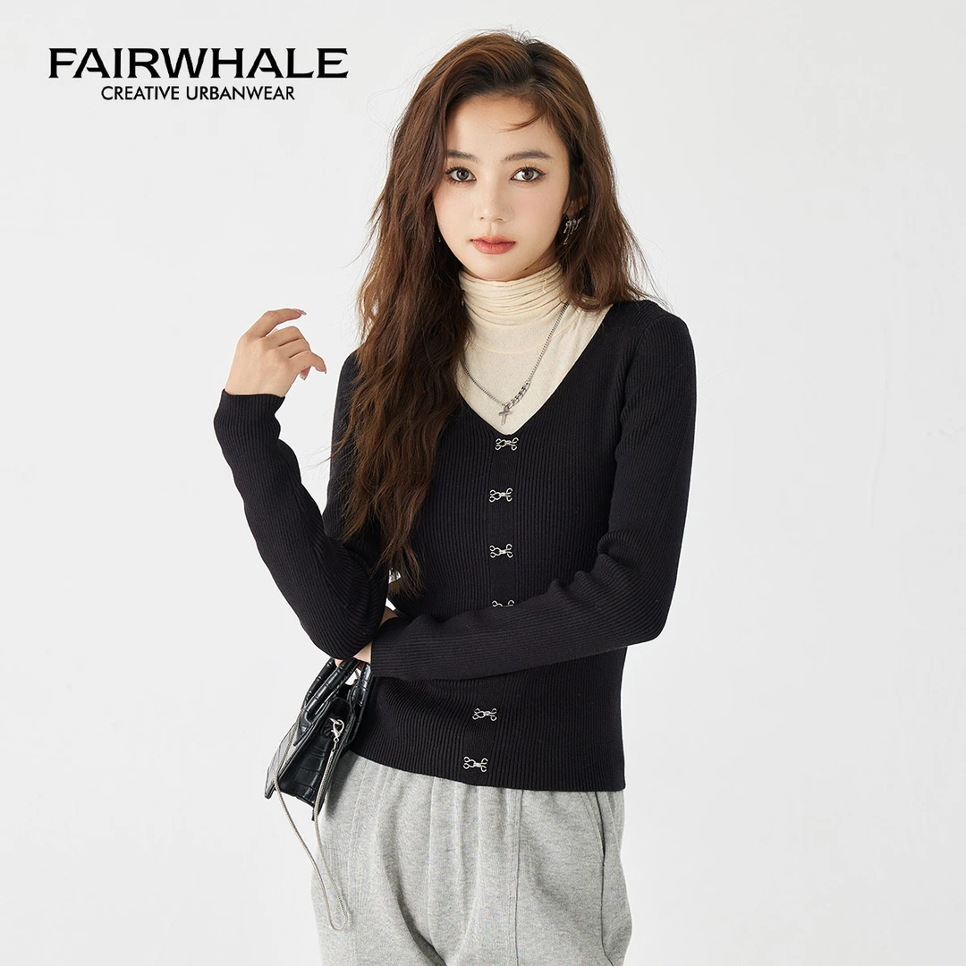 马克华菲女装亲肤百搭V领打底衫F23004A026