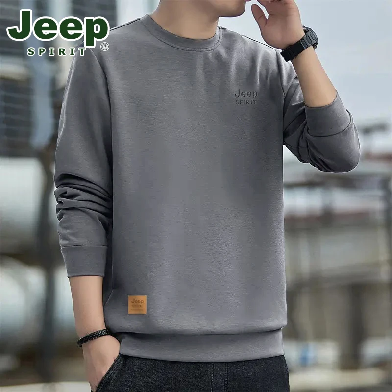 Jeep吉普男士卫衣新款秋季圆领套头休闲透气宽松潮流男士长袖T恤
