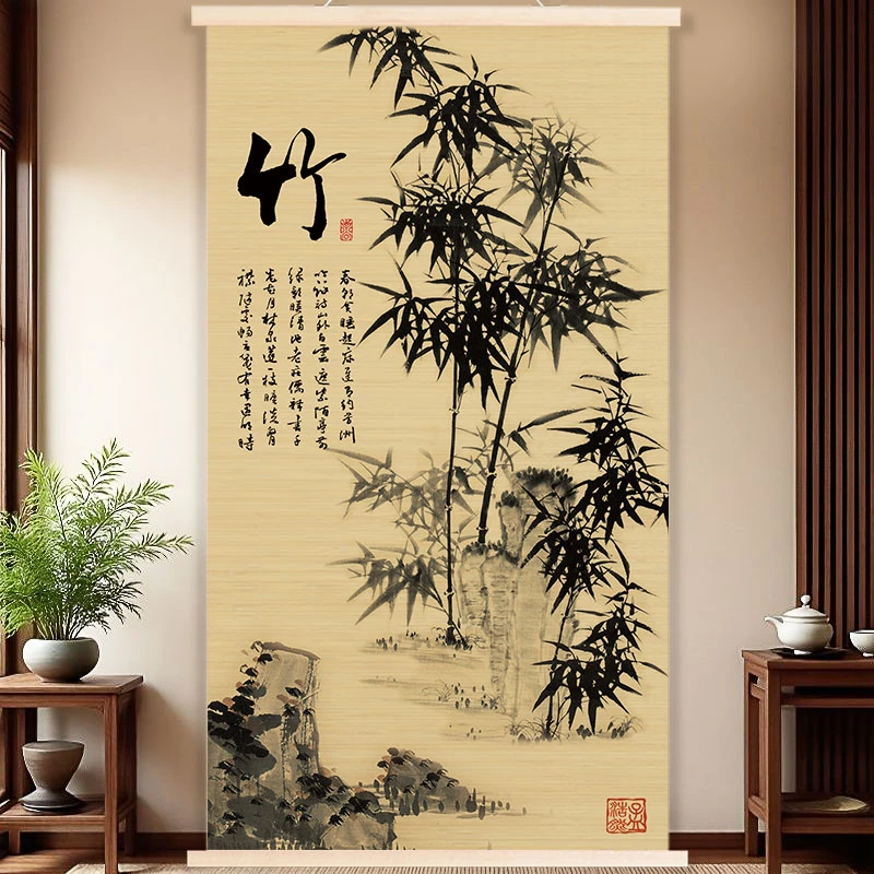 免打孔防霉细竹丝竹报平安中国风挂画装饰画适合客厅玄关书房