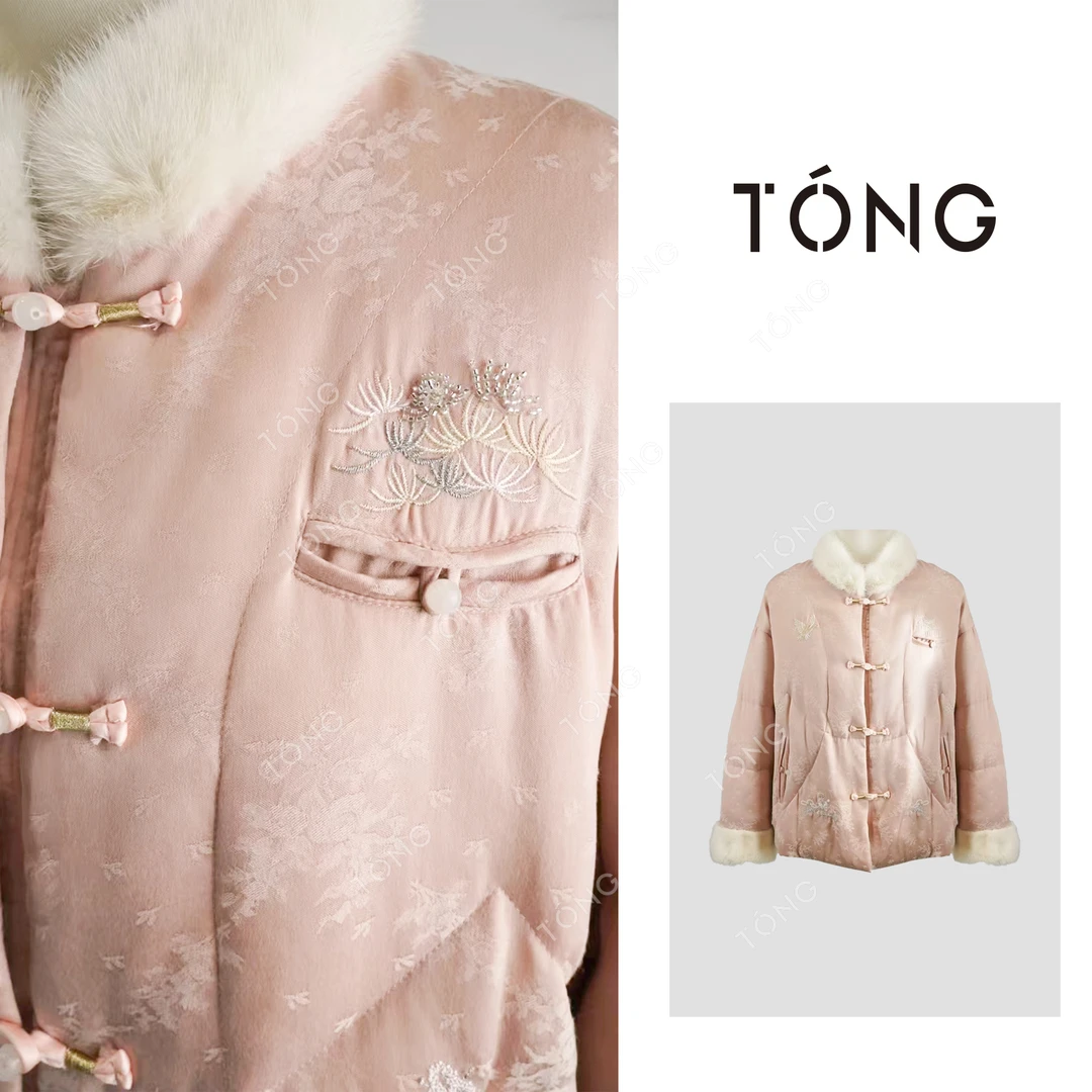 【白雪飞花】新国标90白鹅绒+水貂毛冬季新中式时尚羽绒服 GW348