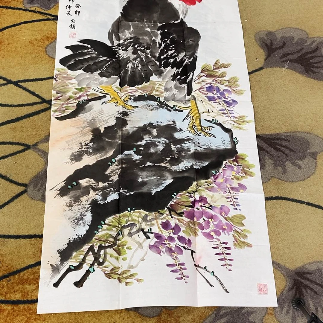 国画小*彤卜宪锁手绘公鸡70.140