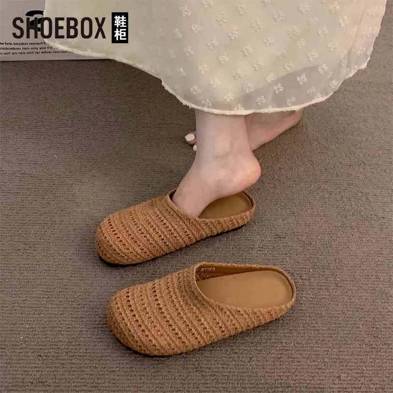 达芙妮旗下法式小众编织镂空透气包头半拖鞋女夏外穿厚底穆勒鞋子