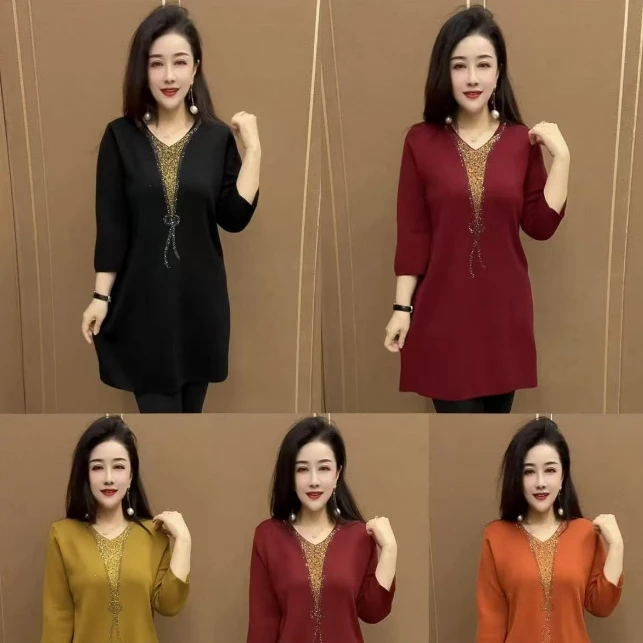 FZ气质时尚高温烫钻百搭连衣裙针织打底衫