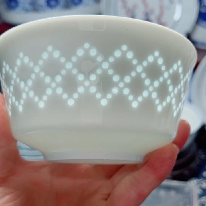 青花玲珑5寸饭碗网格