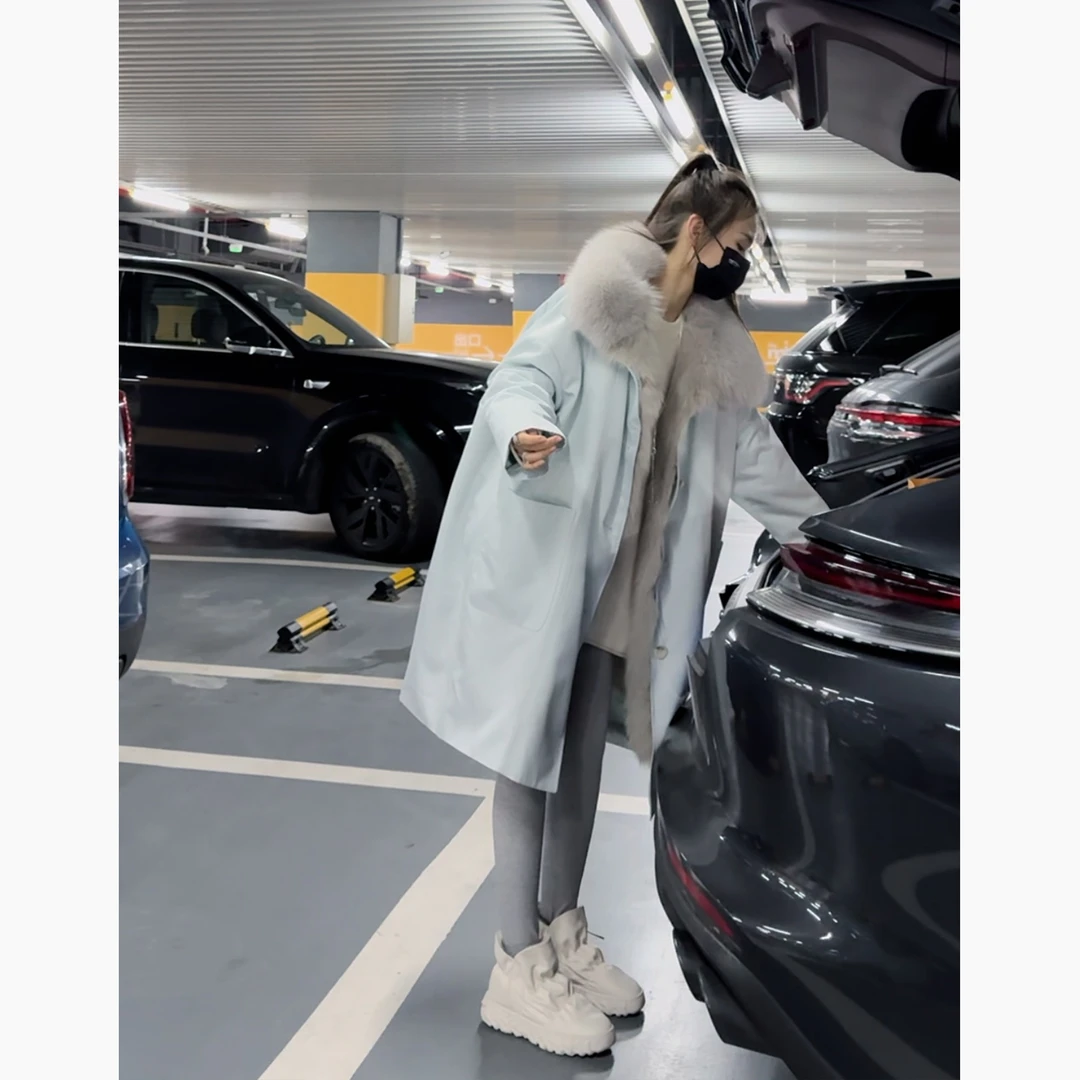 Janie Yee"海盐派克" 高定全真狐狸毛獭兔毛加厚外套大衣 24A0913