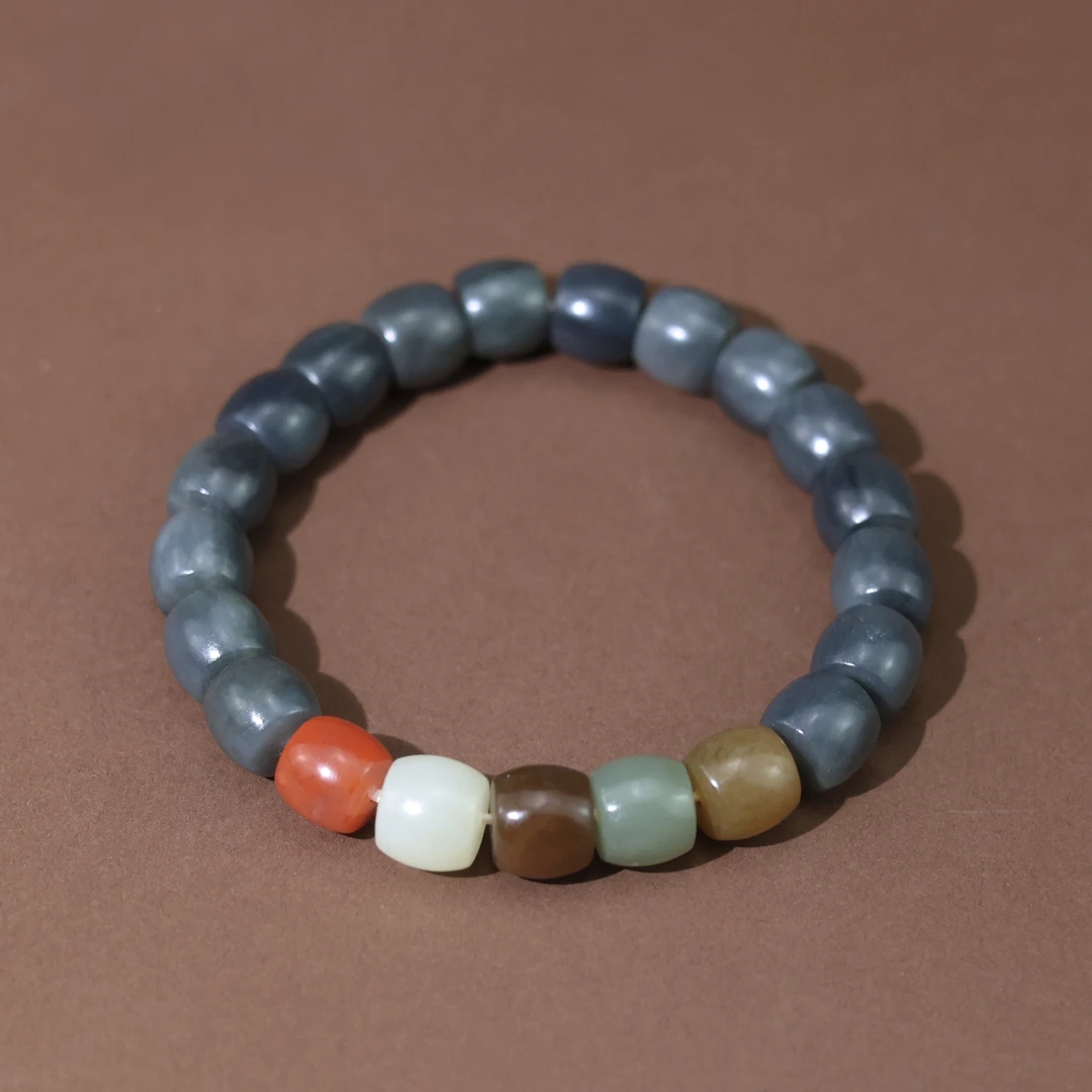 新疆和田玉聚墨青花色阶直切极限弧手串10mm单圈