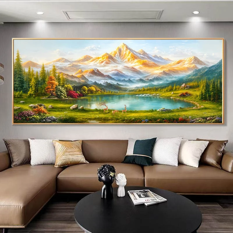金山聚宝盆山水画钢化膜平面装饰画客厅沙发背景墙办公室挂画