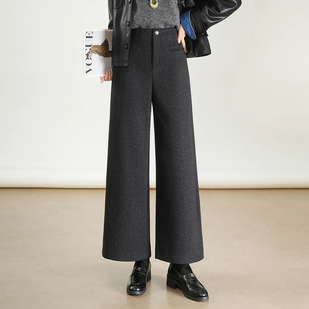 羊毛呢阔腿直筒九分裤女2025年秋冬新款宽松显瘦休闲裤子加厚