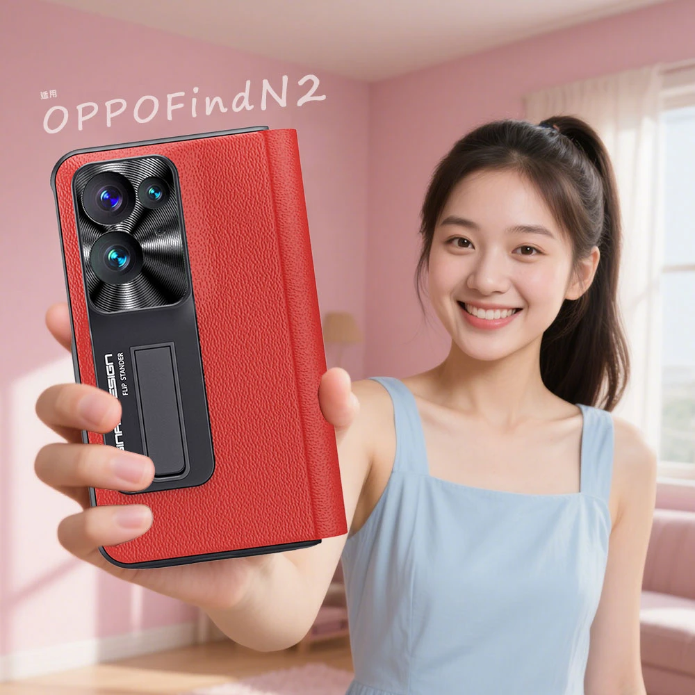 适用新款OPPOFindN3/N2/N保护套高档全包折叠磁吸支架真皮手机壳