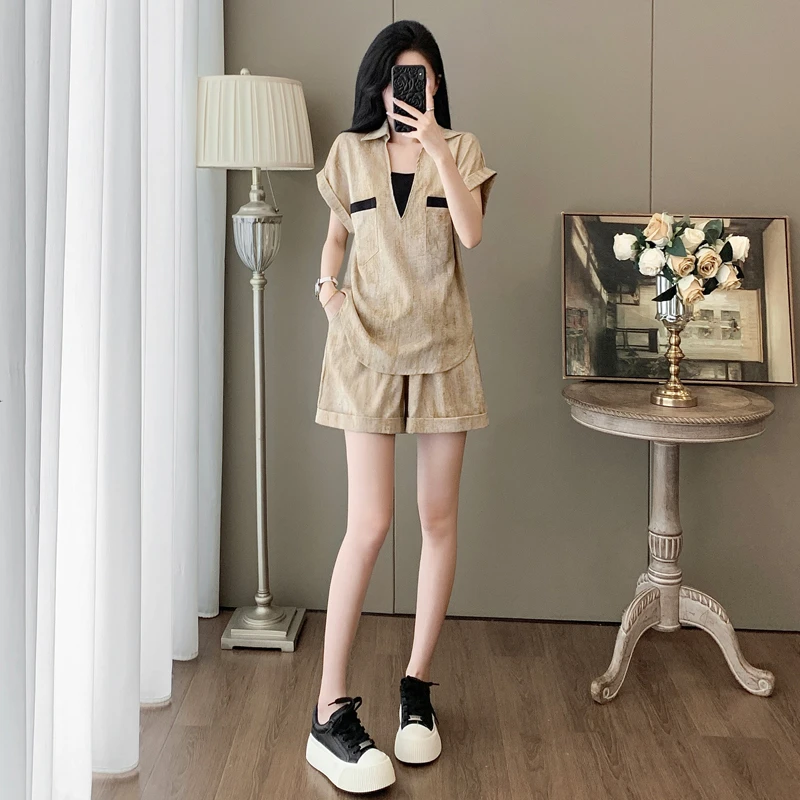 休闲时尚套装洋气女2025夏季高级感减龄短袖上衣短裤女装两件套