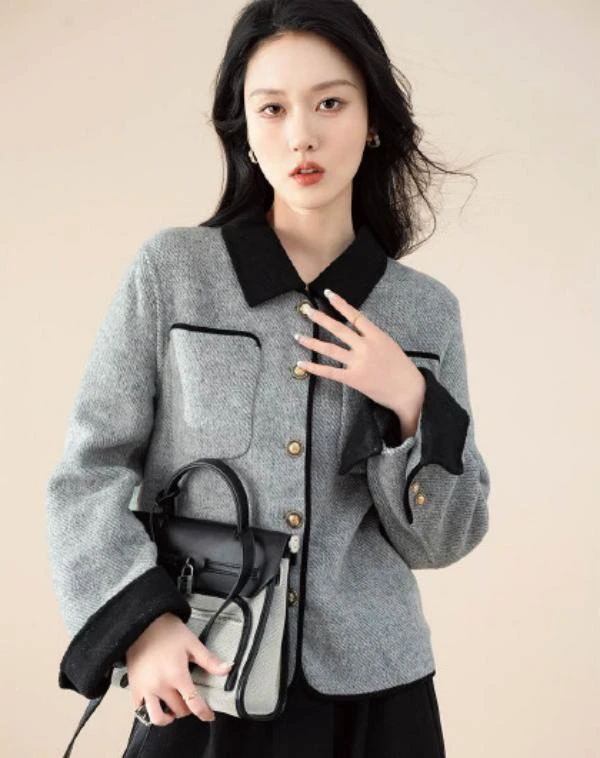 H089双面呢外套短款