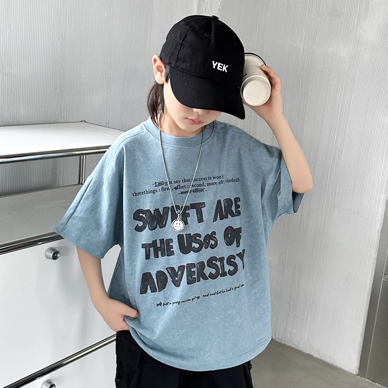 休闲2025新款中大童男童百搭短袖夏季T恤上衣帅气宽松圆领半袖潮