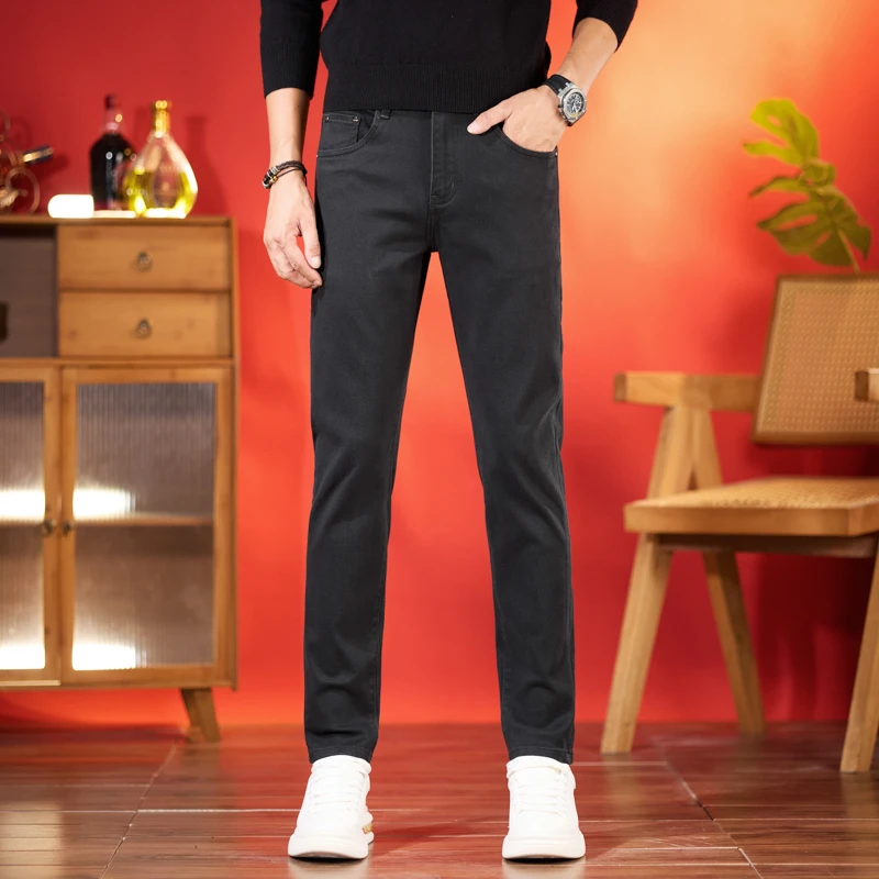 秋冬新品【深灰绿】高端男士小直筒潮流修身弹力牛仔裤时尚休闲百搭