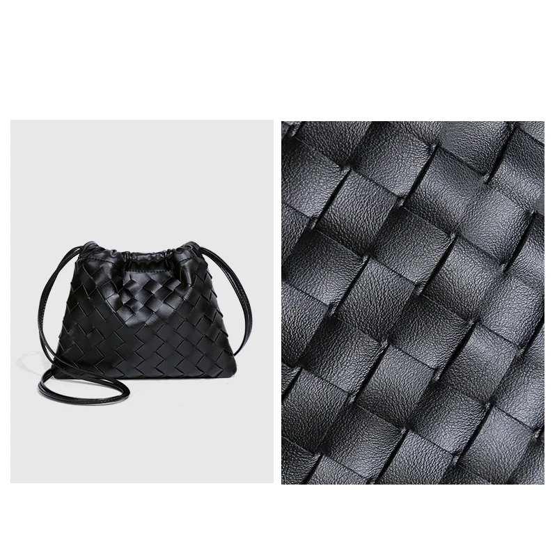 【优选】夏季抽绳编织包小垃圾袋手机包斜跨B2183-黑色