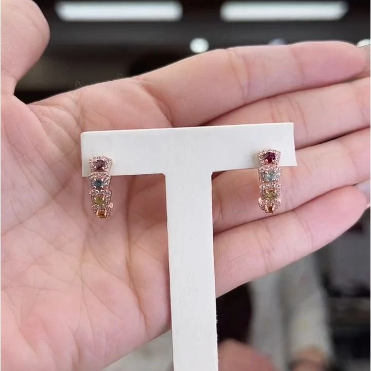 01580302碧玺/银S925镶嵌碧玺耳扣多样性发货2